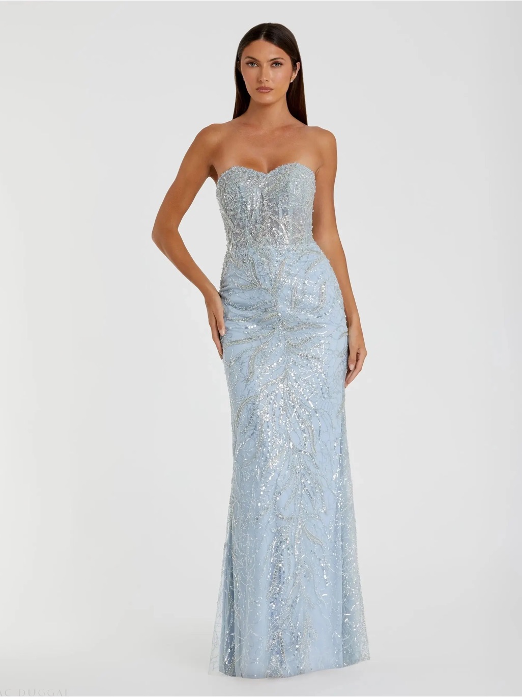 Mac Duggal 20544 Blue Strapless Embellished Trumpet Gown Sz 8